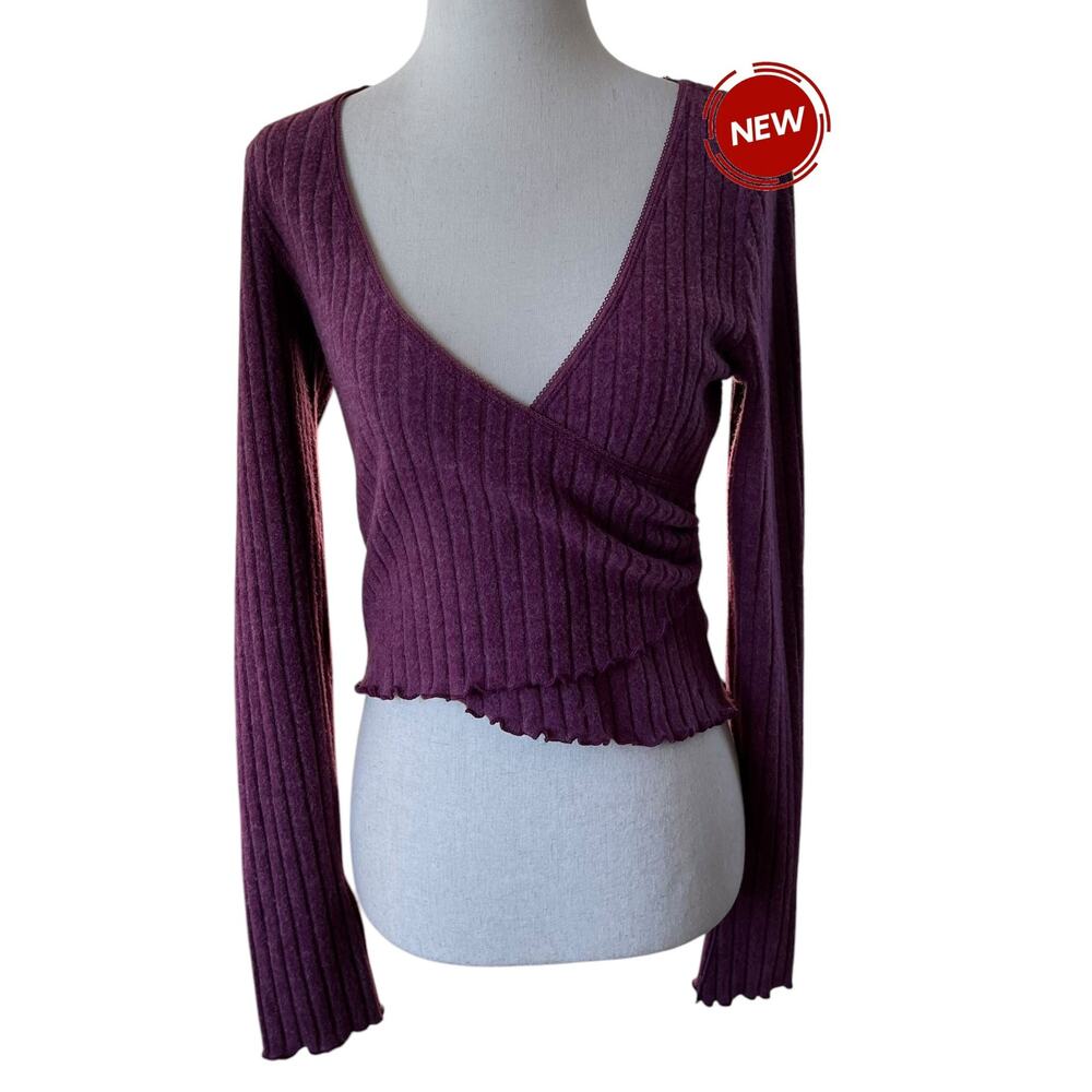 Out From Under Maroon Rib Wrap Crop Top Women Medium Size NWOT | 63-18